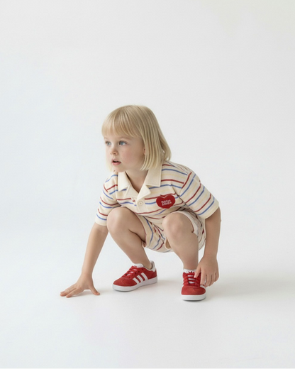 Cream Bubble Apple Rainbow Stripe Terry Collar Shirt