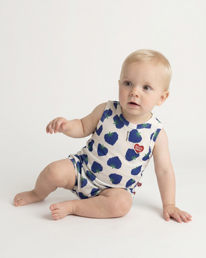 [BABY SET] Blue Berry Pattern Mesh Sleeveless Shorts