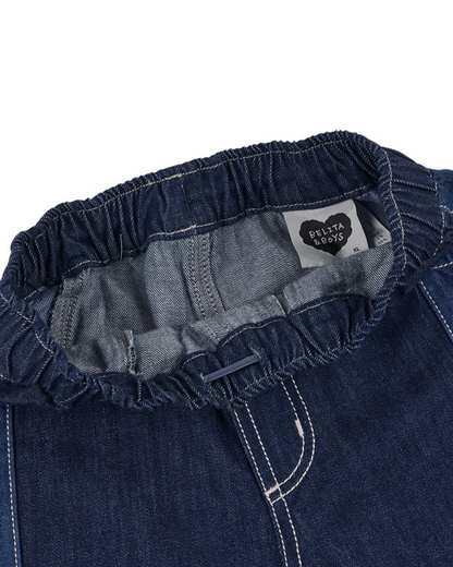 Dark Blue Color Block Denim Shorts