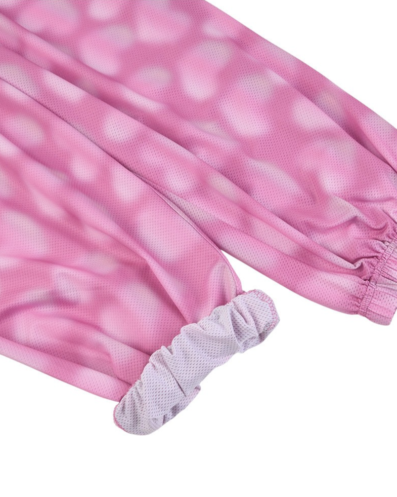 Pink Water Dye Heart Pattern Mesh Jogger