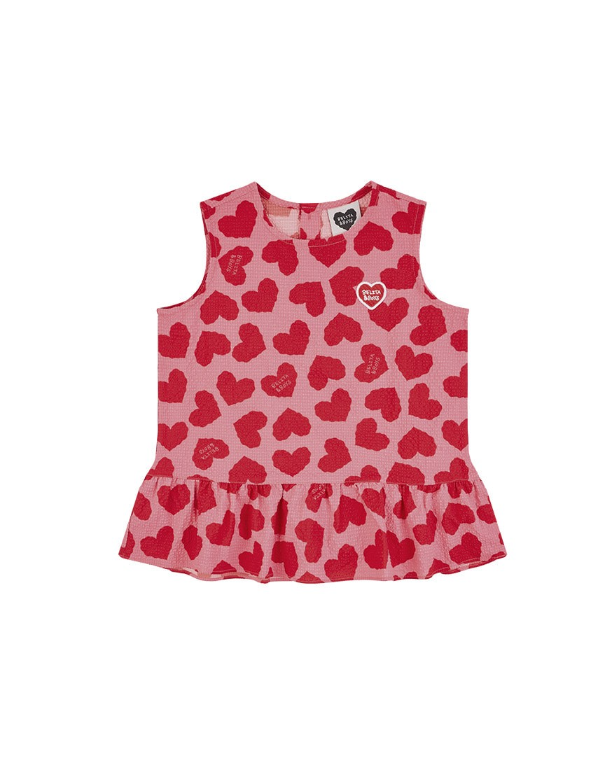 [GIRL SET] Pink BB Heart Pattern Polysucker Blouse & Shorts