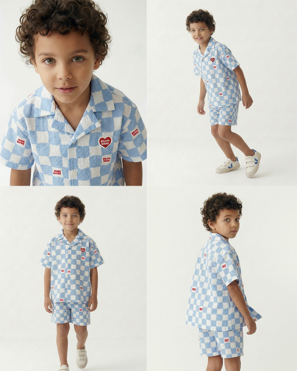 [SET] Light Blue Checkerboard Polysucker Shirt & Shorts