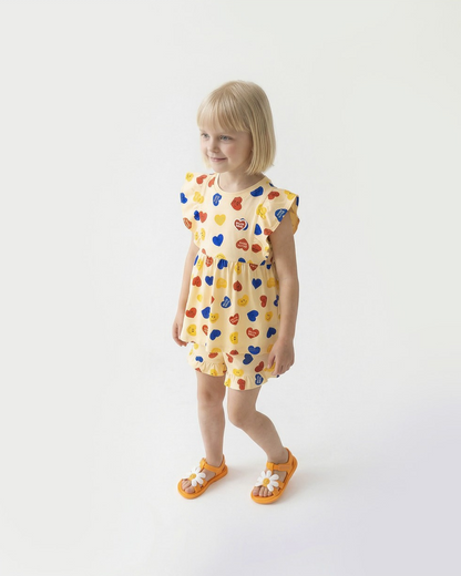[GIRL SET] Light Yellow Smile Heart Pattern Blouse & Shorts
