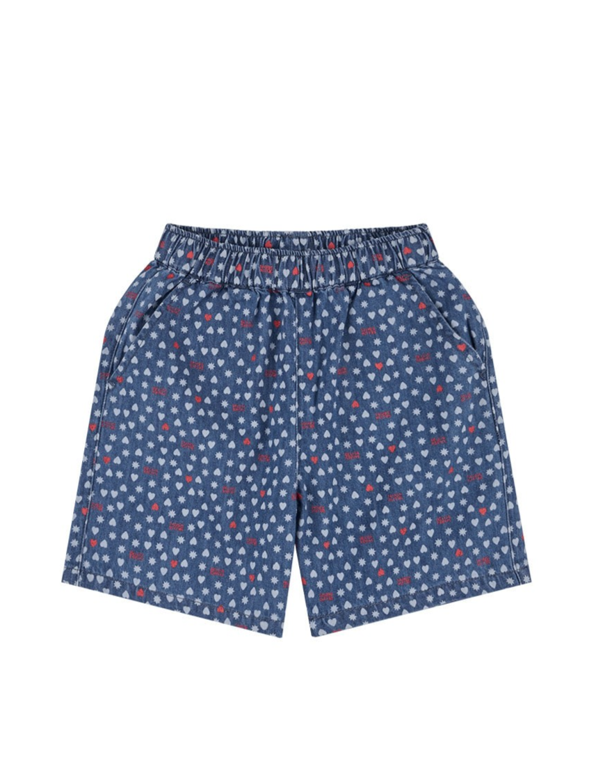 [SET] Blue BB Heart All-Over Denim Shirt & Shorts