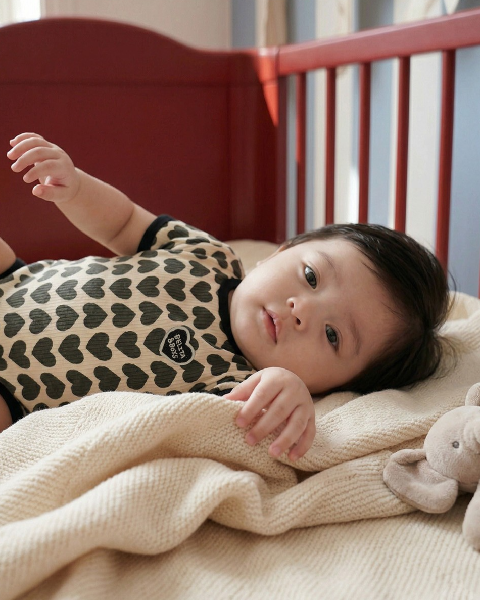 BABY Charcoal BB Heart Pattern Short Bodysuit