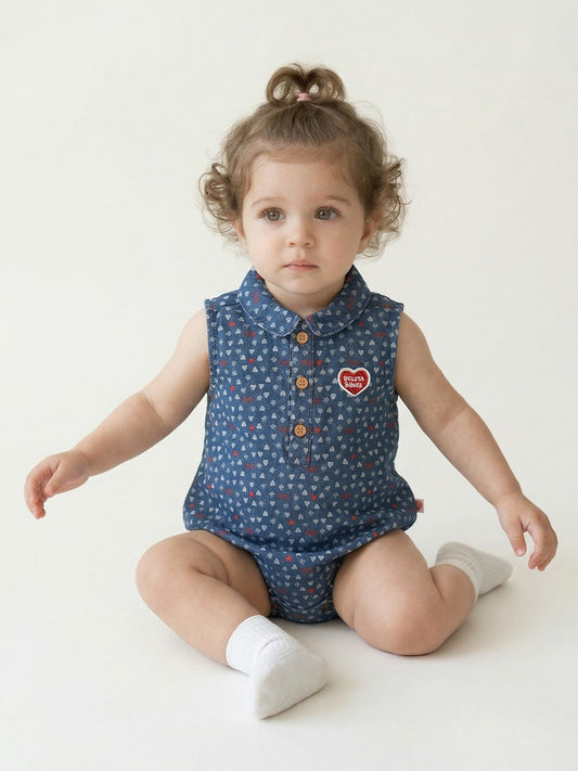 BABY Blue BB Heart All-Over Denim Sleeveless Bodysuit