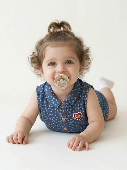 BABY Blue BB Heart All-Over Denim Sleeveless Bodysuit