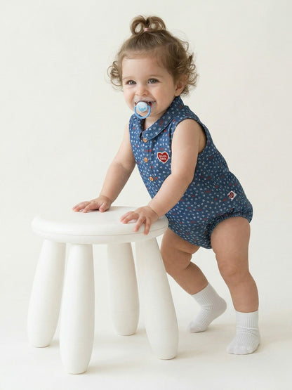 BABY Blue BB Heart All-Over Denim Sleeveless Bodysuit