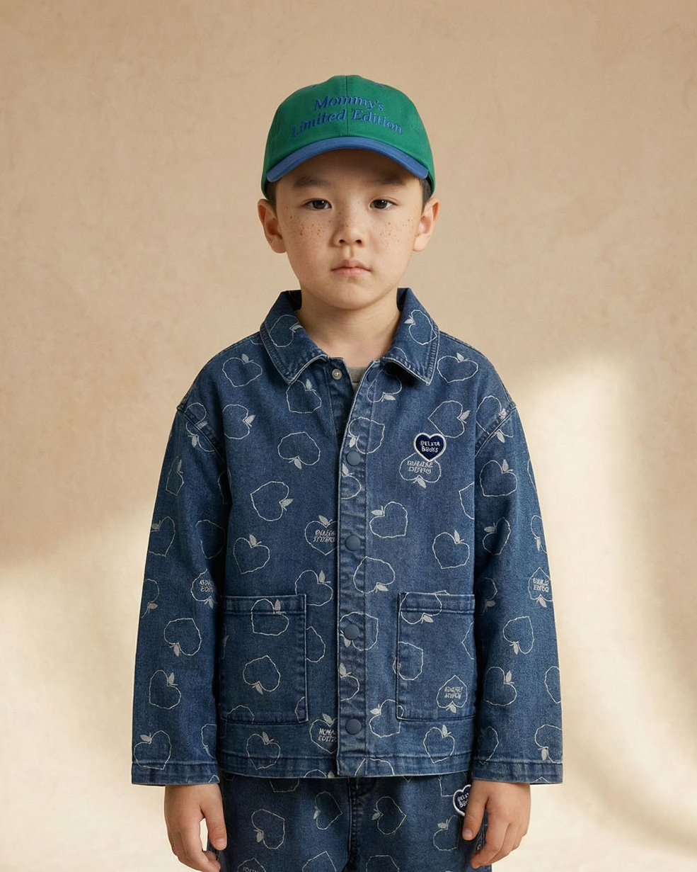 Blue Bubble Apple Pattern Denim Jacket