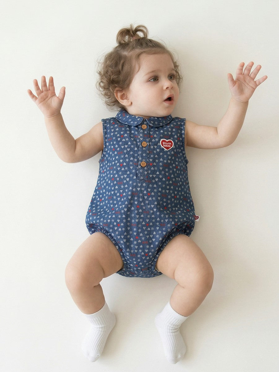 BABY Blue BB Heart All-Over Denim Sleeveless Bodysuit