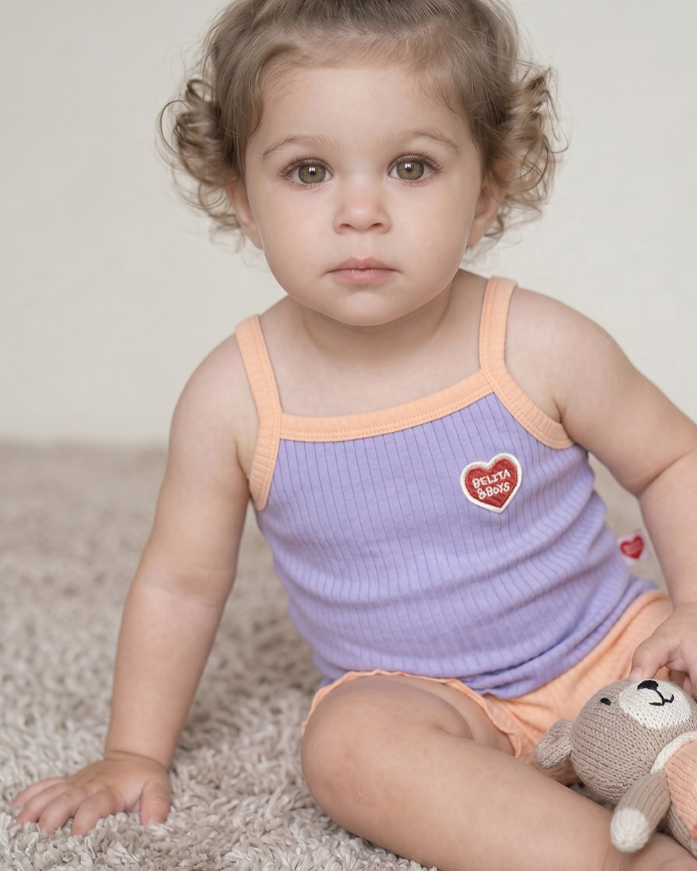 [BABY GIRL SET] Violet BB Heart Two-Tone Sleeveless One Mile