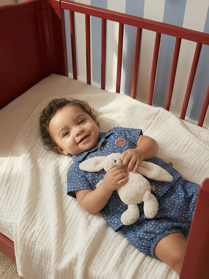 [BABY SET] Blue BB Heart All-Over Denim Shirt & Shorts
