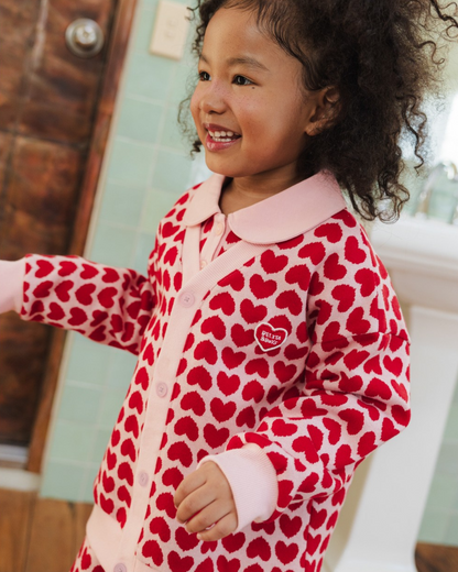 Pink Heart Pattern Knit Cardigan