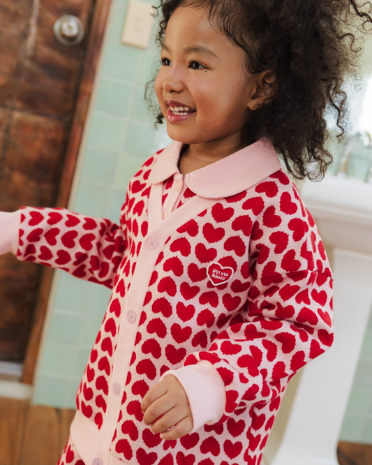 Pink Heart Pattern Knit Cardigan
