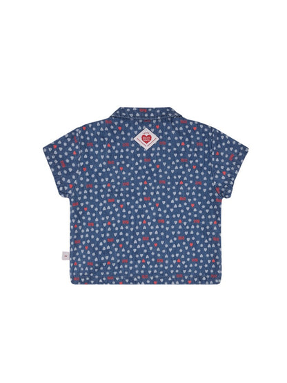 [BABY SET] Blue BB Heart All-Over Denim Shirt & Shorts