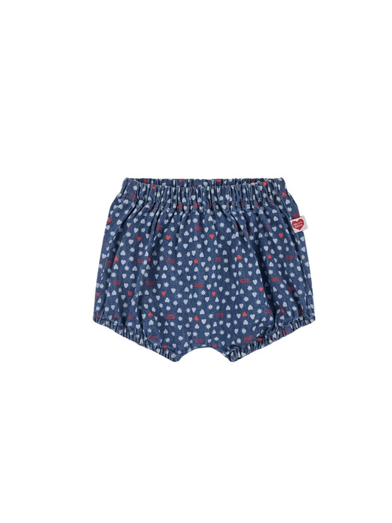 [BABY SET] Blue BB Heart All-Over Denim Shirt & Shorts