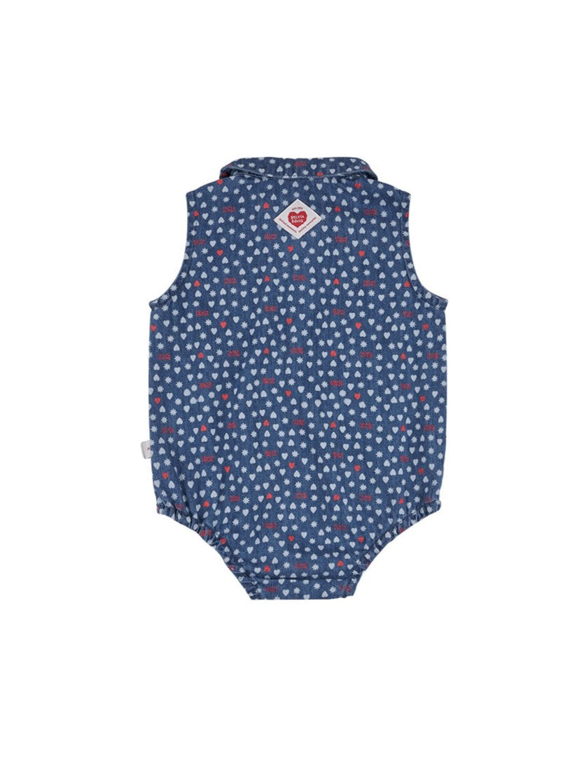 BABY Blue BB Heart All-Over Denim Sleeveless Bodysuit
