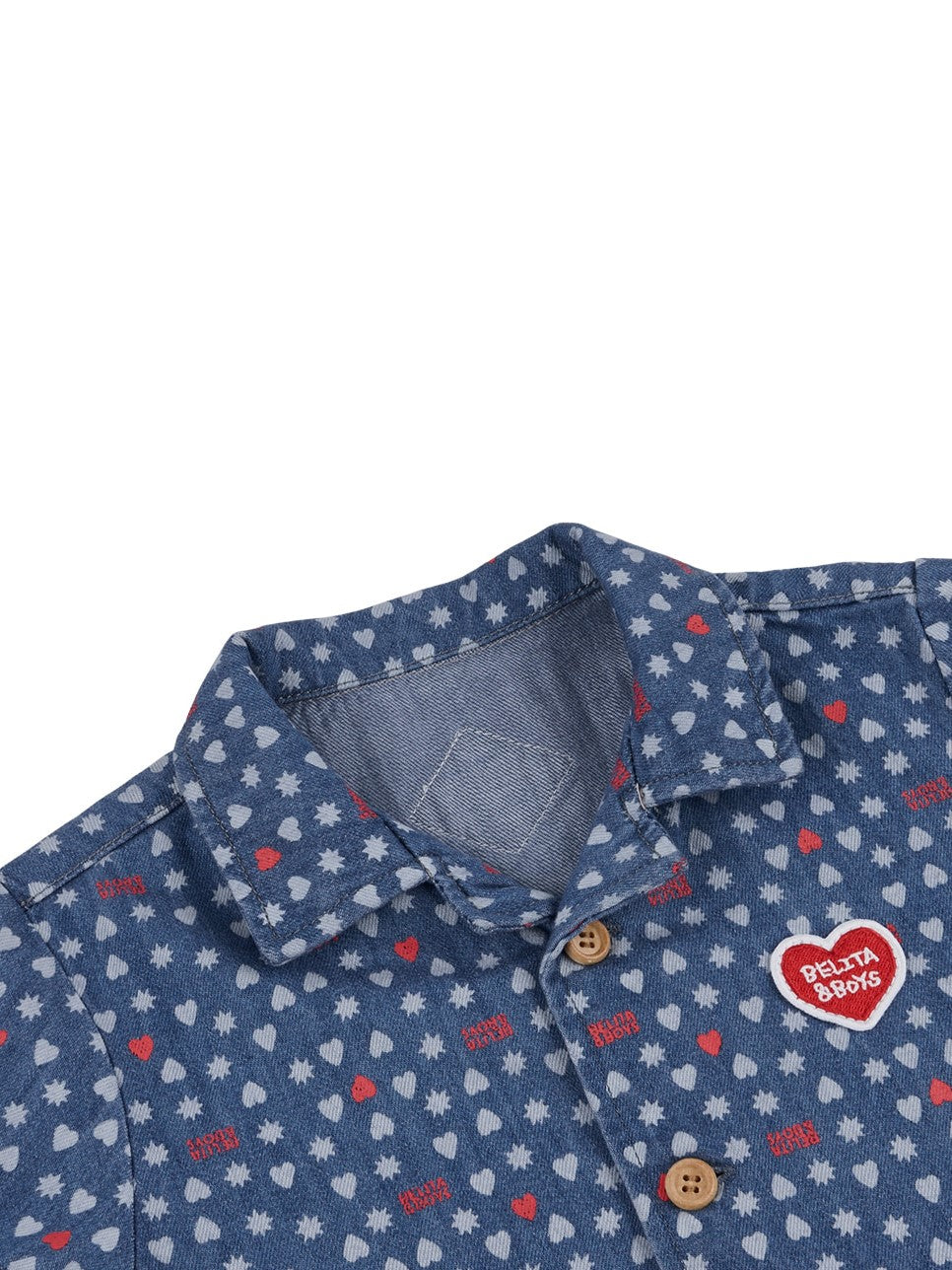 [BABY SET] Blue BB Heart All-Over Denim Shirt & Shorts