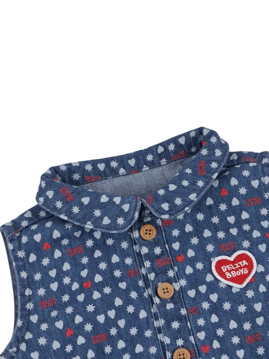 BABY Blue BB Heart All-Over Denim Sleeveless Bodysuit