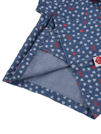 [BABY SET] Blue BB Heart All-Over Denim Shirt & Shorts