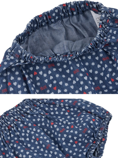 [BABY SET] Blue BB Heart All-Over Denim Shirt & Shorts