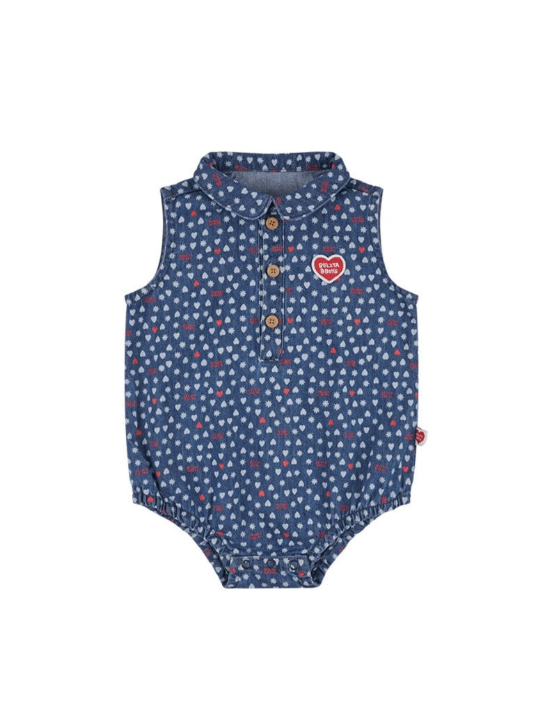 BABY Blue BB Heart All-Over Denim Sleeveless Bodysuit
