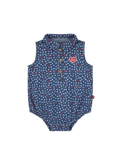 BABY Blue BB Heart All-Over Denim Sleeveless Bodysuit