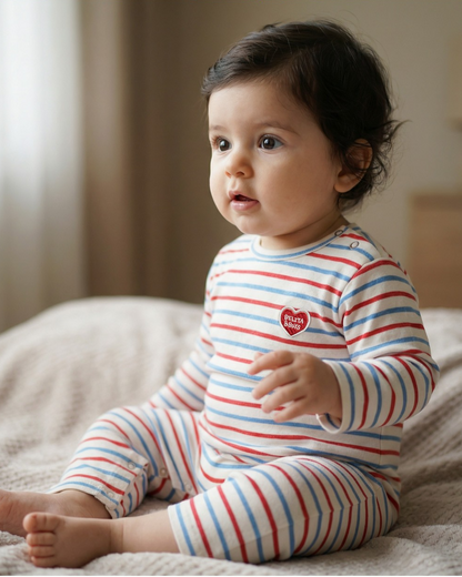 BABY Red BB Heart Multi Stripe Jumpsuit