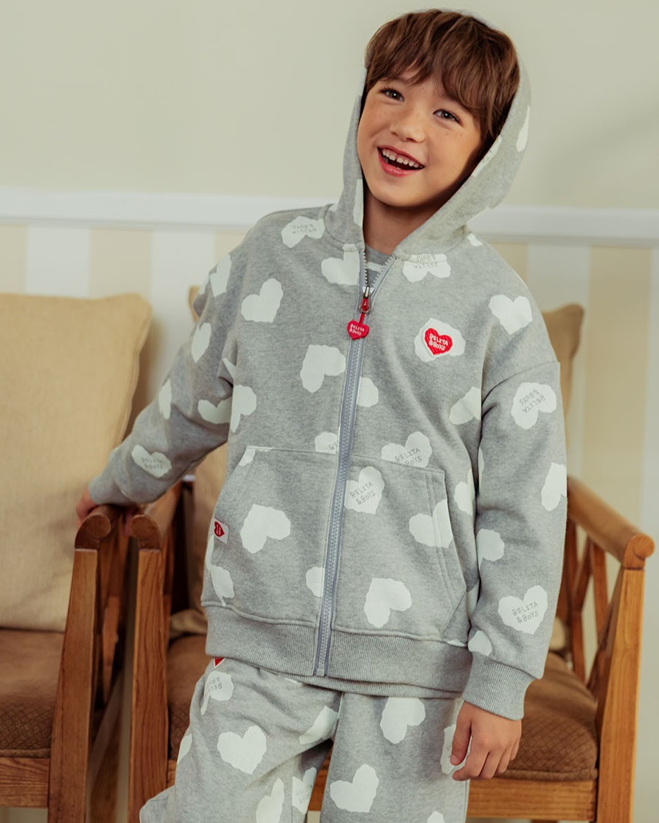 Grey BB Heart Pattern Zip Up Hood