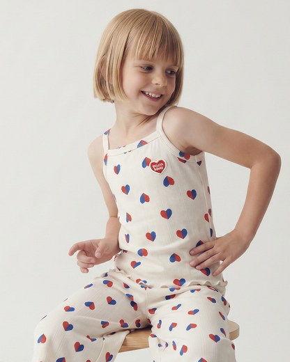 GIRL Ivory Red Blue Heart Pattern Sleeveless