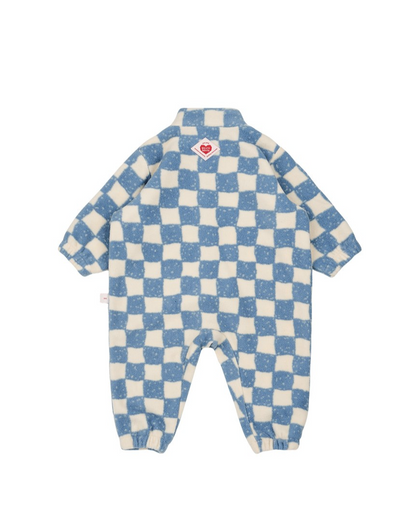 BABY Light Blue Checkerboard Fleece Jumpsuit