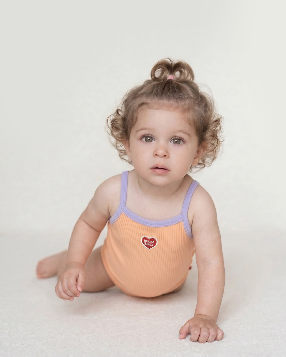 BABY GIRL Orange BB Heart Two-Tone Sleeveless Bodysuit