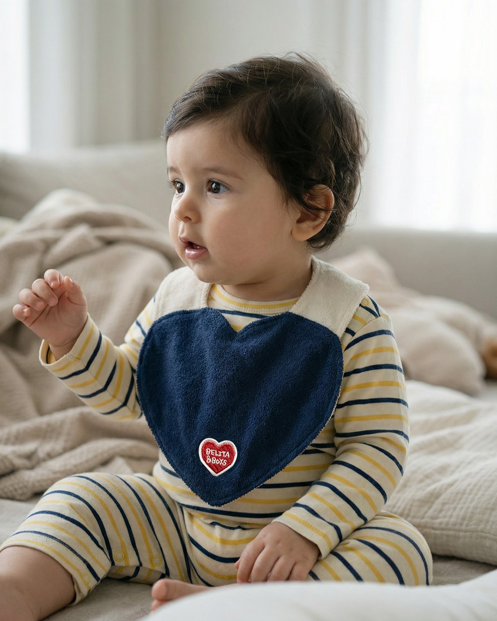 BABY Yellow BB Heart Multi Stripe Jumpsuit