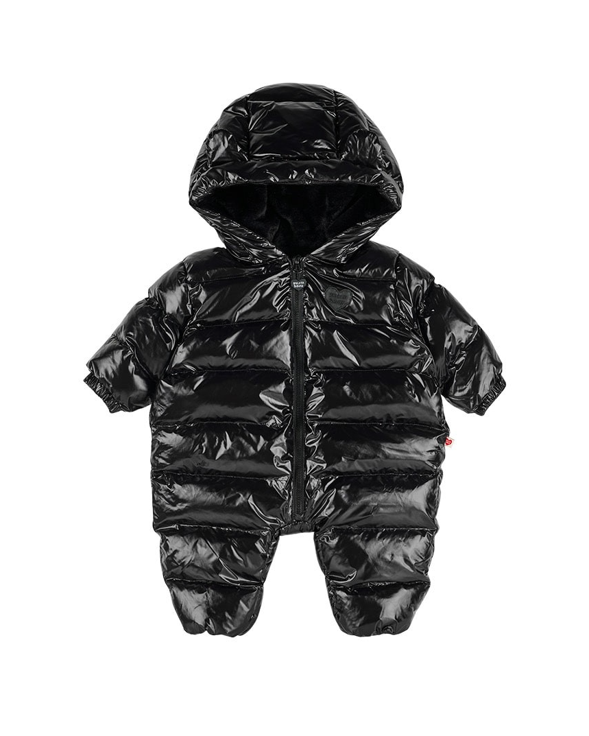 BABY Black Glossy Hooded Puffer Jumpsuit