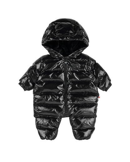 BABY Black Glossy Hooded Puffer Jumpsuit