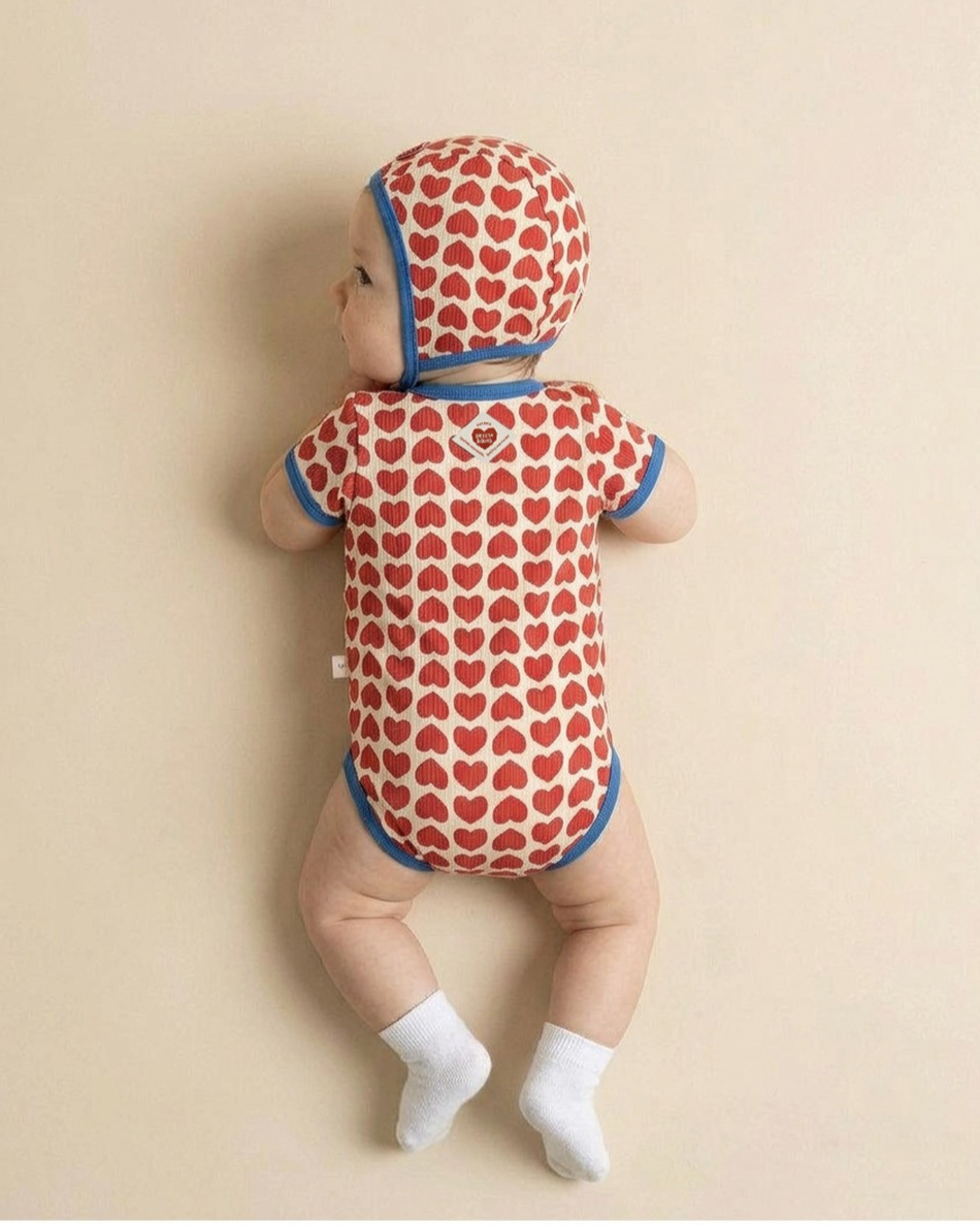 BABY Red BB Heart Pattern Bonnet