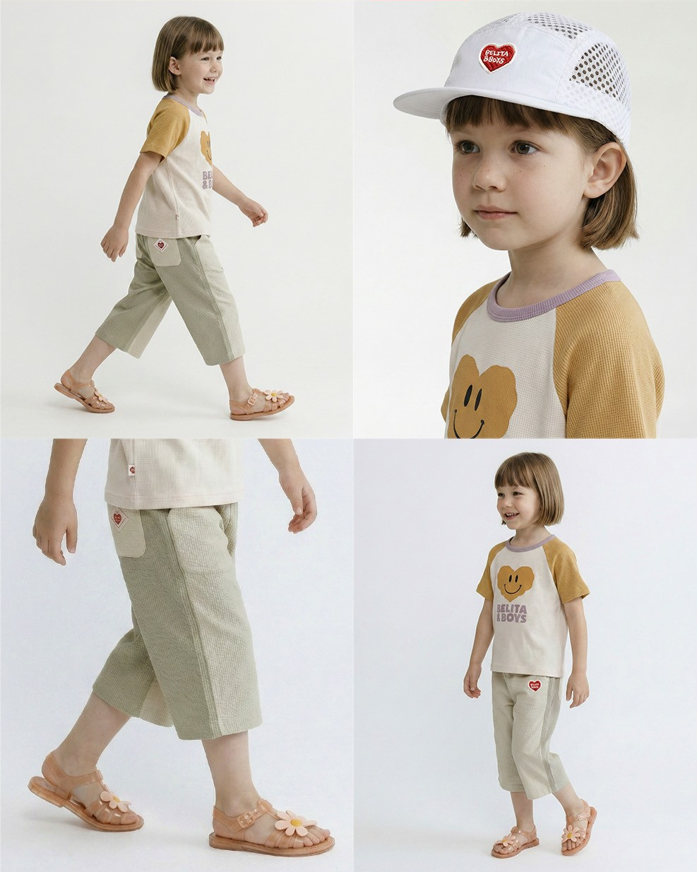 Light Beige BB Heart Color Block Polysucker Crop Pants