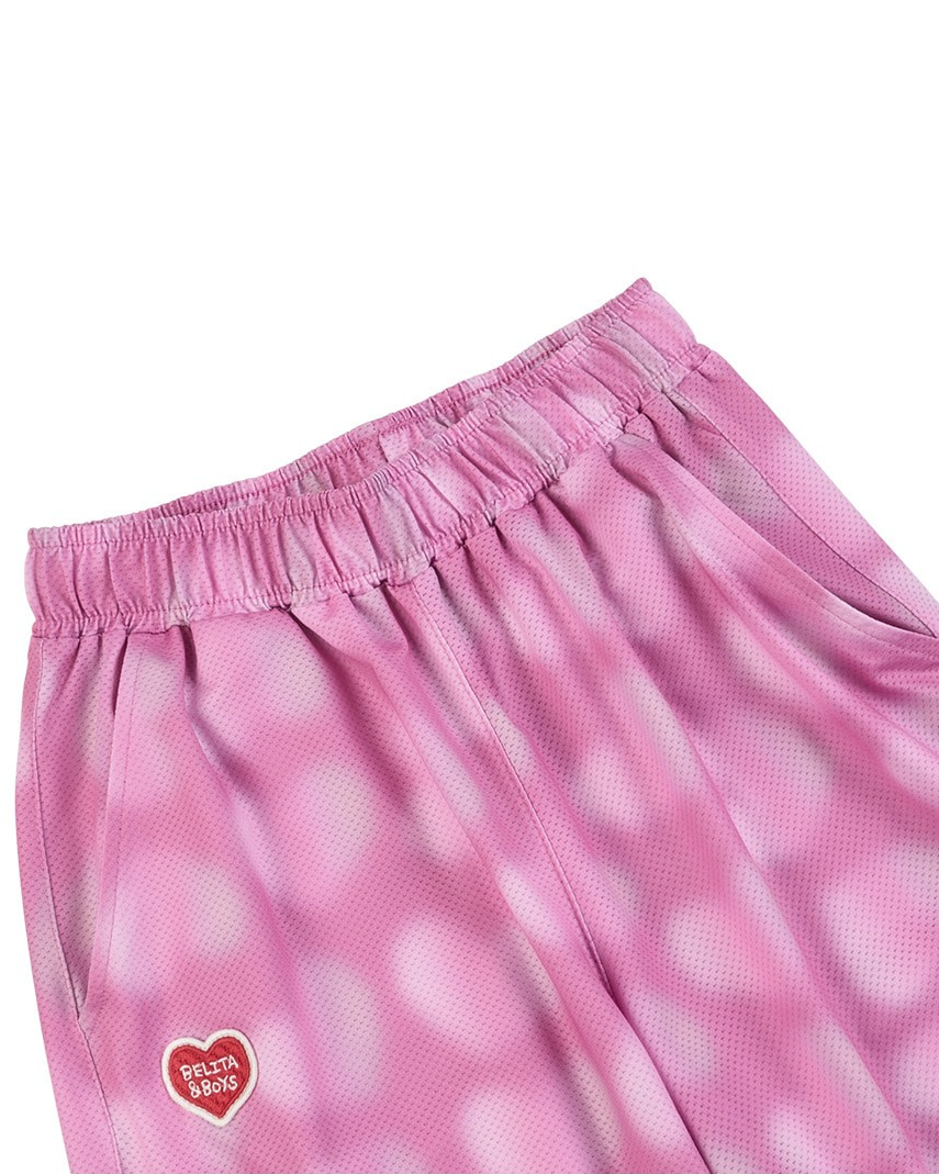 Pink Water Dye Heart Pattern Mesh Jogger