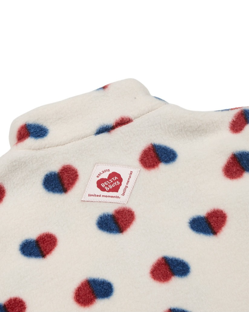 BABY Ivory Red Blue Heart Pattern Fleece Jumpsuit
