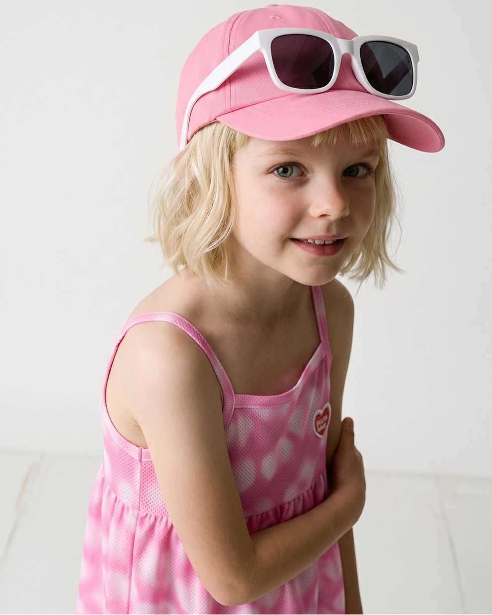 [GIRL SET] Pink Water Dye Heart Pattern Sleeveless Shorts