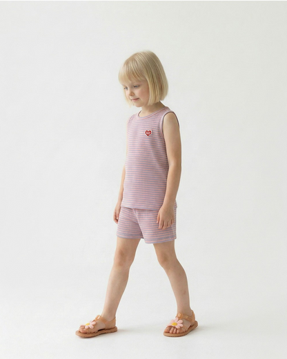 [SET] Violet BB Heart Stripe Sleeveless Shorts