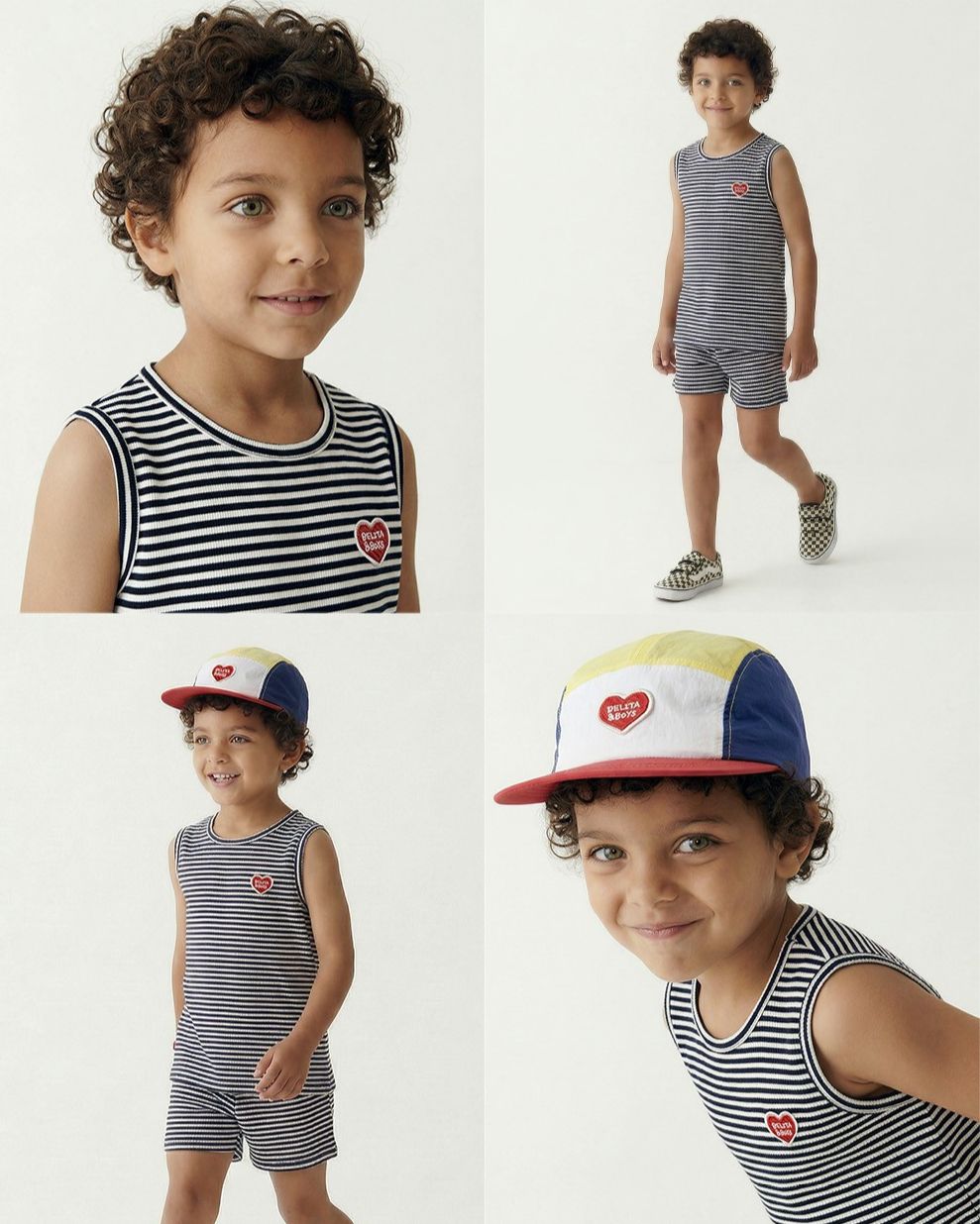 [SET] Navy BB Heart Stripe Sleeveless Shorts