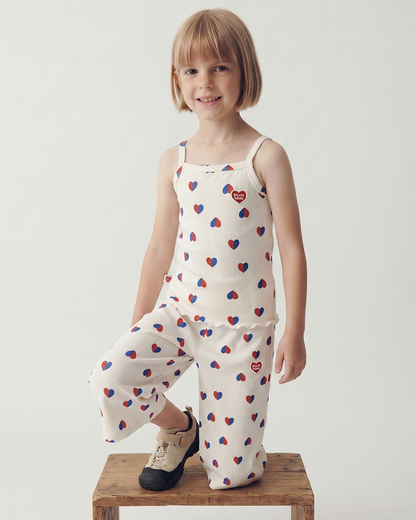 Ivory Red Blue Heart Pattern Crop Pants