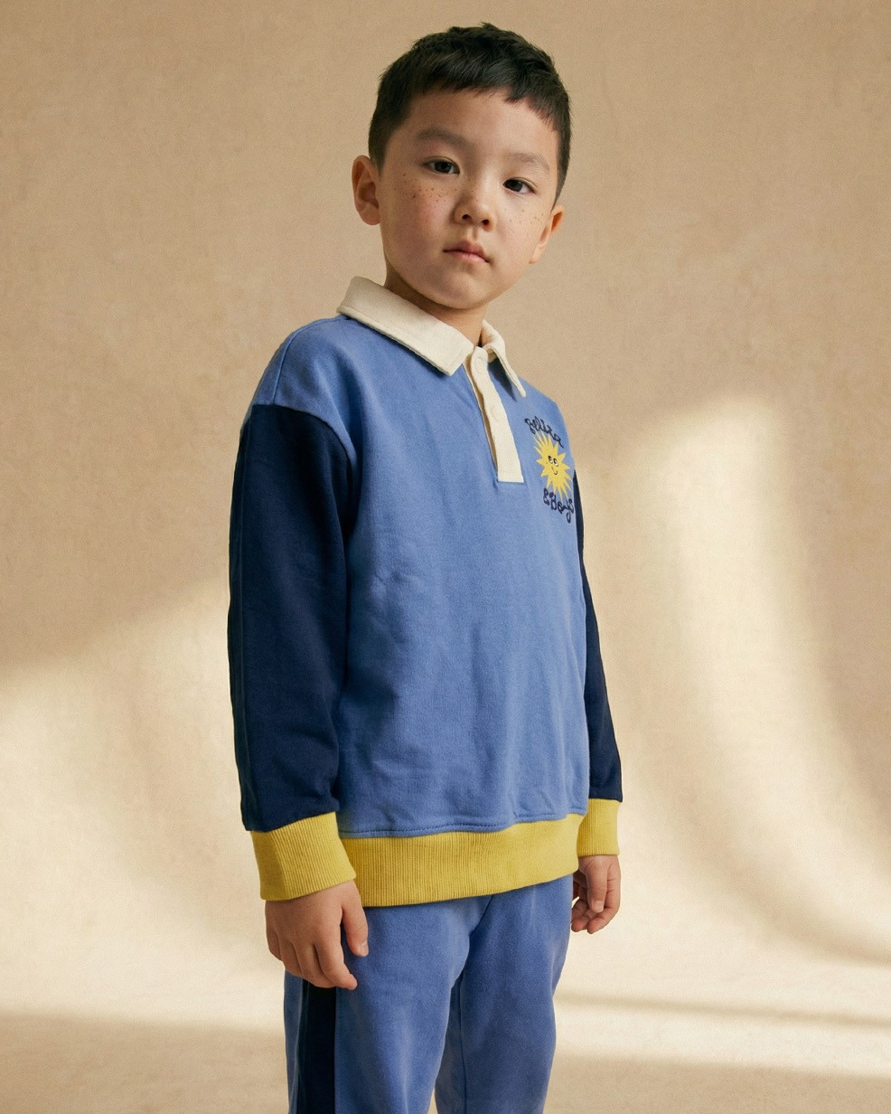 [SET] Mid Blue Sun Color Block Collar Jogger