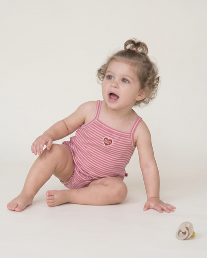 BABY GIRL Pink BB Heart Stripe Sleeveless Bodysuit
