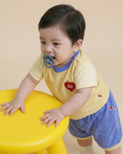 [BABY SET] Yellow Bubble Apple Color Block Terry Shorts