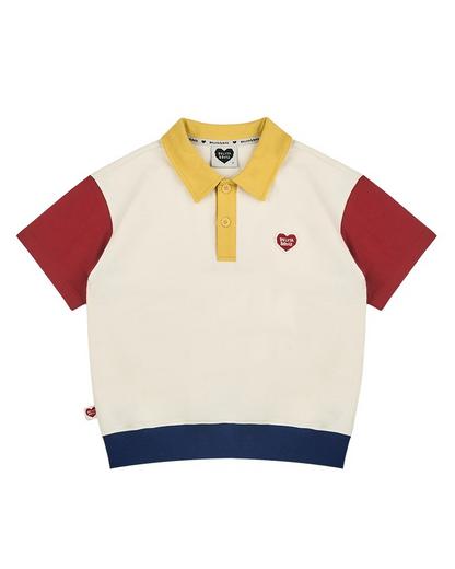 [SET] Cream BB Heart Color Block Collar & Crop