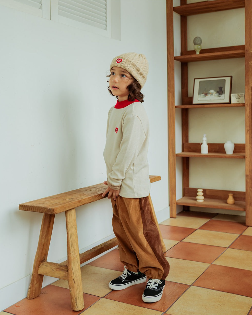 Light Beige Color Block Half Neck Knit