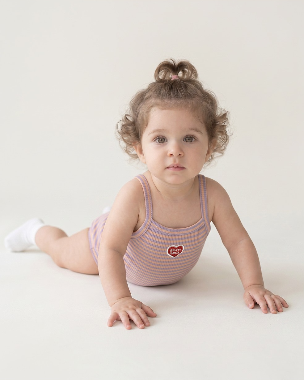 BABY GIRL Violet BB Heart Stripe Sleeveless Bodysuit