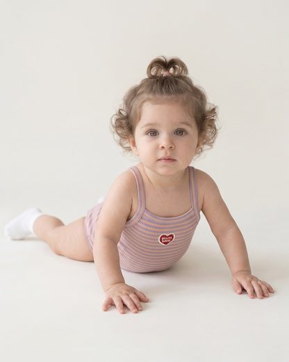 BABY GIRL Violet BB Heart Stripe Sleeveless Bodysuit